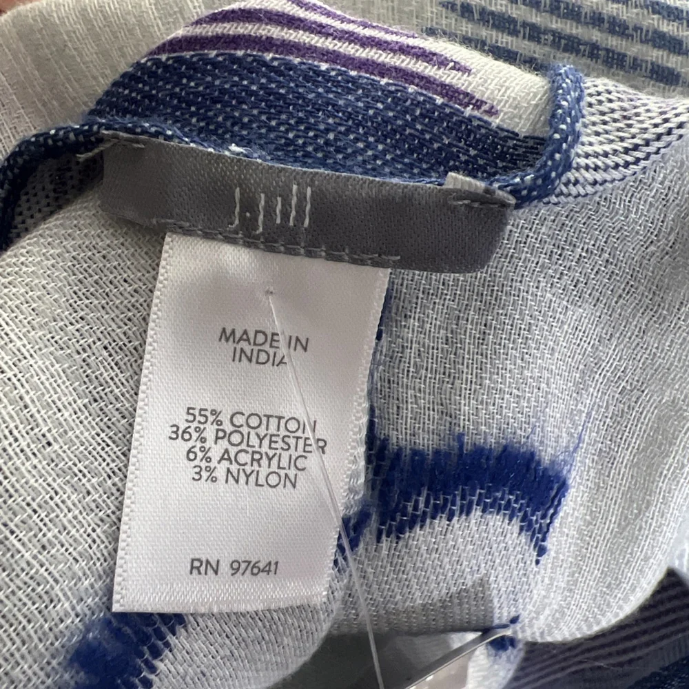 J.jill Striped Flower Scarf In Sapphire Multi Wrap Shawl Cottage Romantic Boho